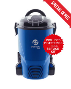 VELO COMPACT BATTERY BACKPACK VACUUM CLEANER PACVAC INCLUDES 2 BATTERIES + FREE SERVICE KIT VELO COMPACT BATTERY BACKPACK VACUUM CLEANER PACVAC INCLUDES 2 BATTERIES + FREE SERVICE KIT