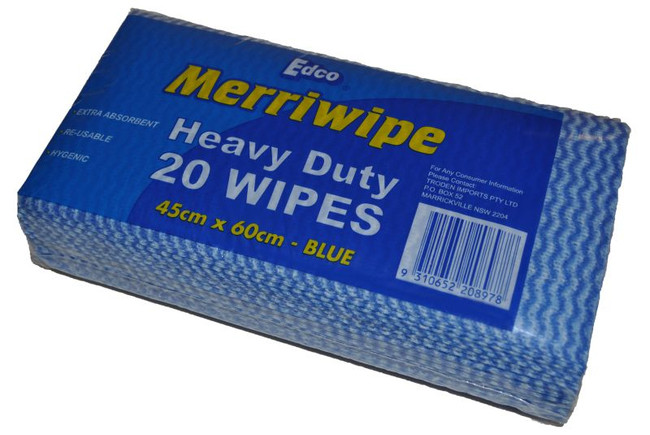 Merriwipe Sheets Heavy Duty Wipes Blue 450x600MM 20/PKT