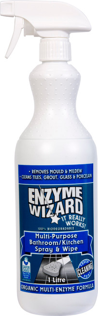 Multi Purpose Bathroom & Kitchen Spray & Wipe 1L Ea Enzyme Wizard