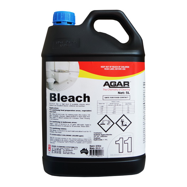 Bleach High Grade Cleaner & Sanitiser 5L Ea Agar