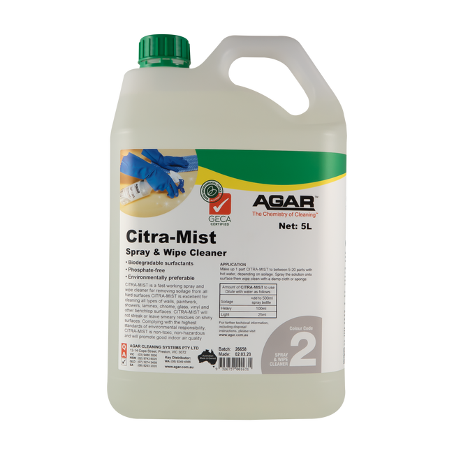 CITRAMIST SPRAY & WIPE CLEANER 5L EA GECA AGAR