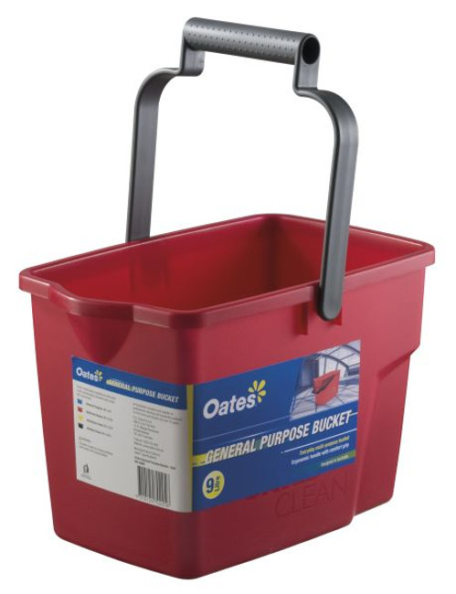 Bucket General Purpose Rectangle Red 9L Each Oates