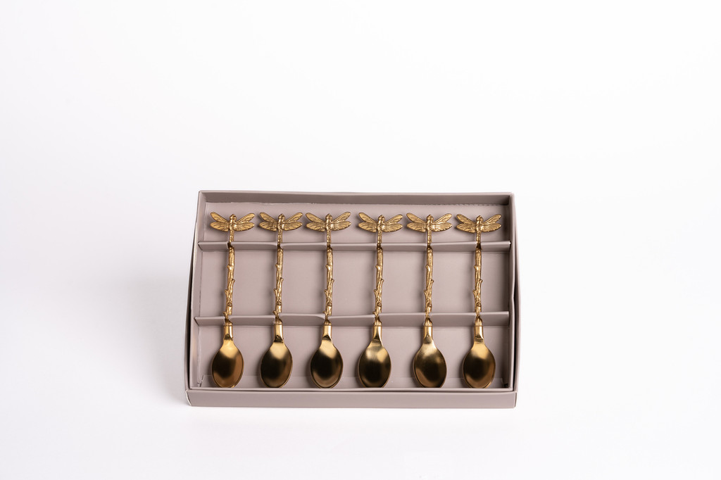 Dragonfly Dessert Gold Spoons Set of 6