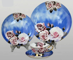 Vintage Rose Porcelain Set in Sweet Blue