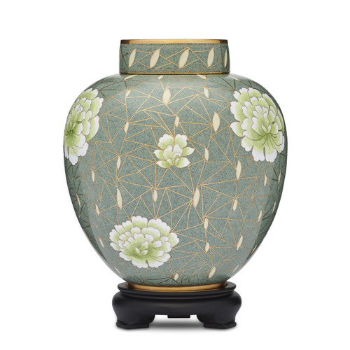 Cloisonné Adult Urn - Green Floral