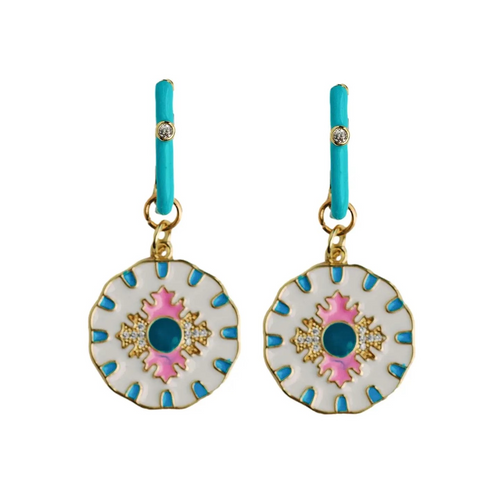 Blue Capri Tile Enamel Charm Earring