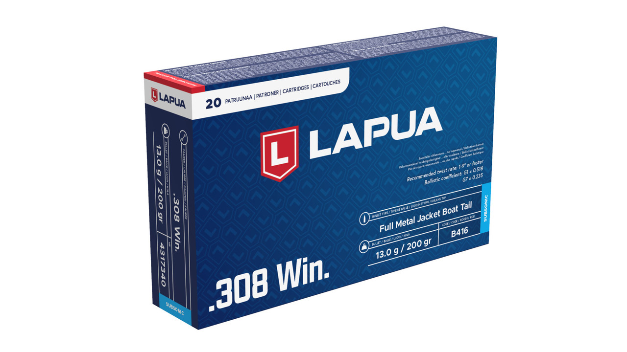 Lapua .308 Win. / 13.0 g (200 gr) FMJ Boat Tail Subsonic - Nordic