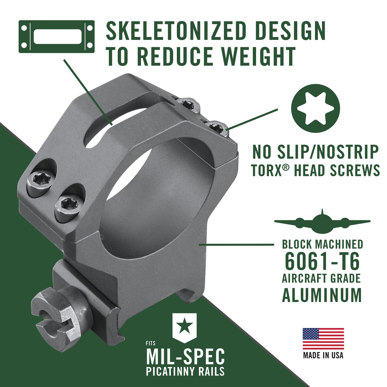 Weaver Tactical Four-Hole Picatinny Rings 30mm Med High