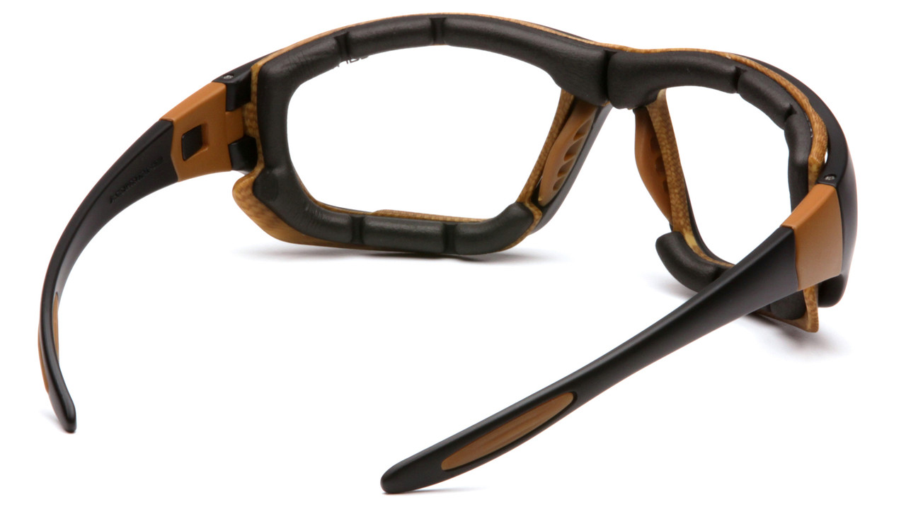 Carhartt Carthage Safety Glasses – Black / Tan Frame – Clear Anti-Fog Lens