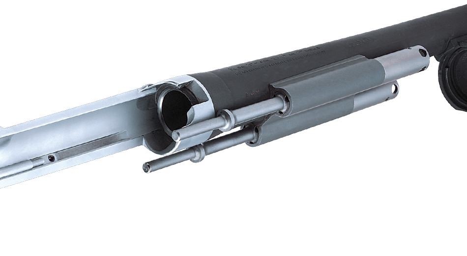 This piston-driven Auto-Regulating Gas-Operated (A.R.G.O.) system was designed for and approved by the U.S. Marine Corps.