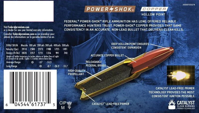 Federal Power-Shok Copper Rifle 30-06 150gr Copper HP