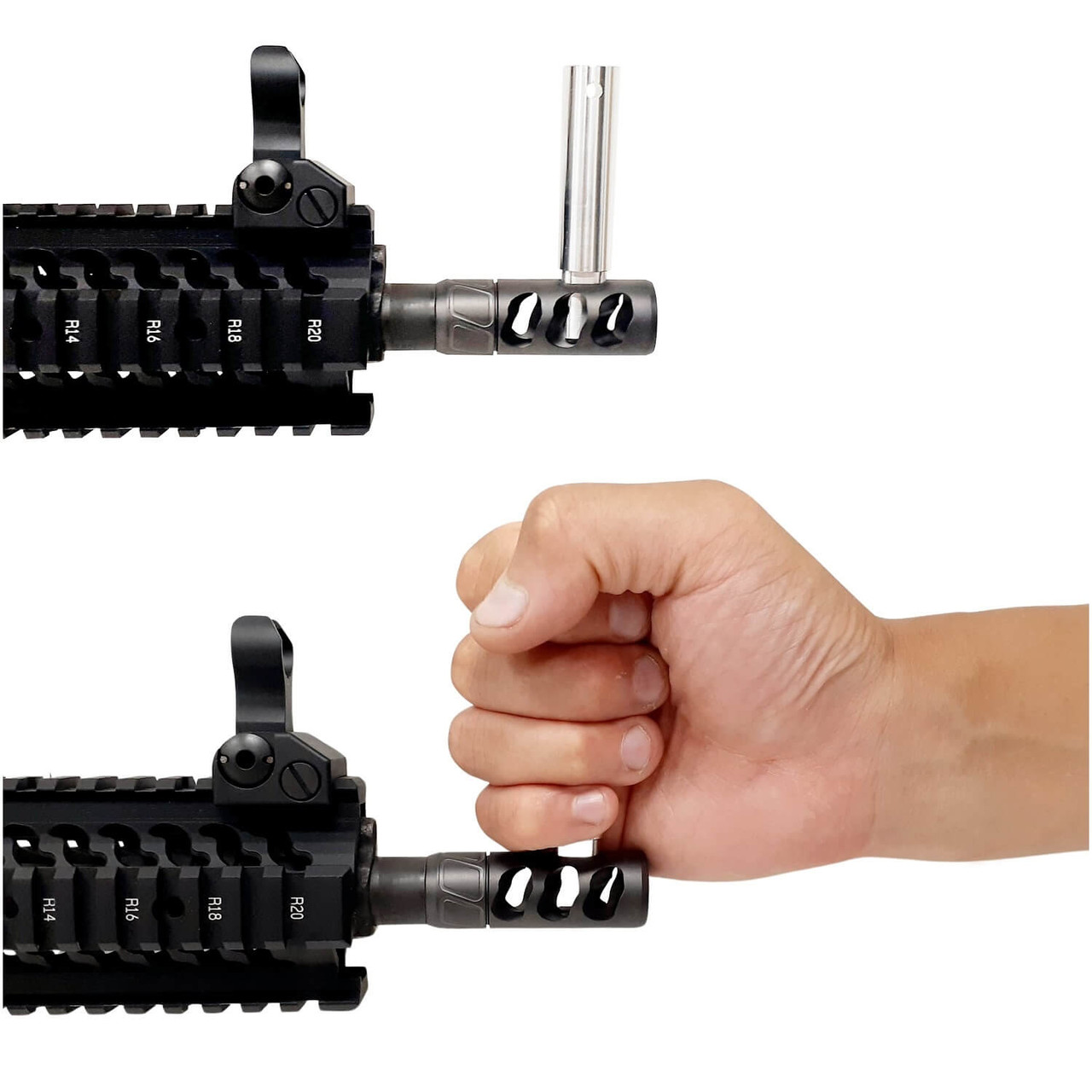 Spearhead Tracker Self Timing Muzzle Brake 3 Port Stainless 1/2x28