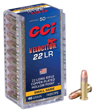 CCI Velocitor HP, 22 LR, 40 Grain, Copper Plated Hollow Point, 1435 fps