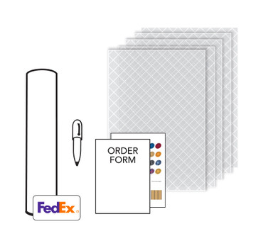 Kit Includes: Plastic tracing material, Material options sheet, Order form, Marker & Prepaid return shipping material.