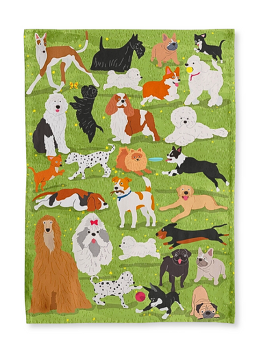 Dachshund and Friends at the Park Kitchen Tea Towel