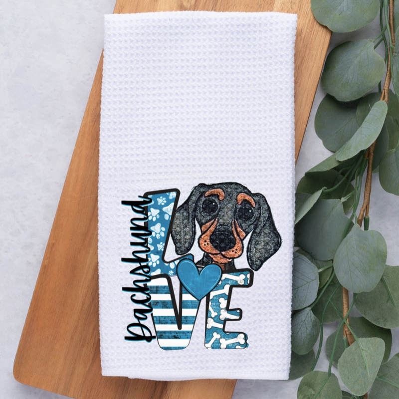Dachshund Love Kitchen Tea Towel