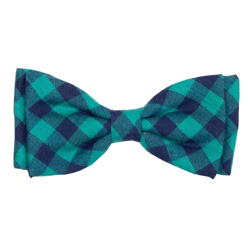 Green and Navy Buffalo Check Dog Bow Tie