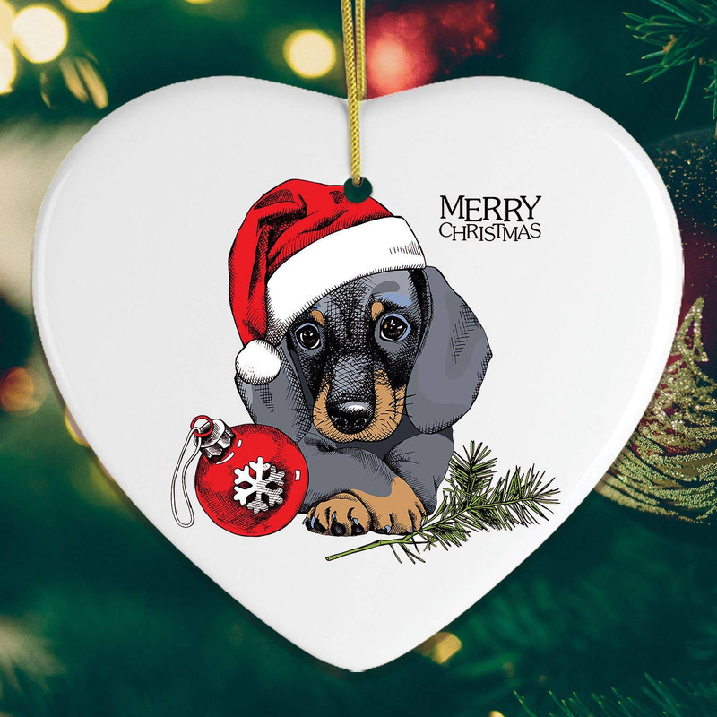 Dachshund Puppy Ceramic Heart Ornament