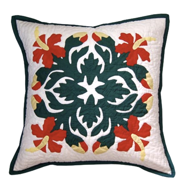 Hawaiian quilt christmas pillow cover red green white yellow