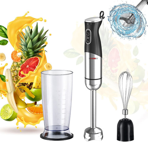 Hand Blender 500W 3-in-1 Multifunctional Electric Immersion Blender 8 Variable speed Stick Batidora Emersion Mixer, 600ml Mixing Beaker, Whisk Attachment, BPA Free 5 Core