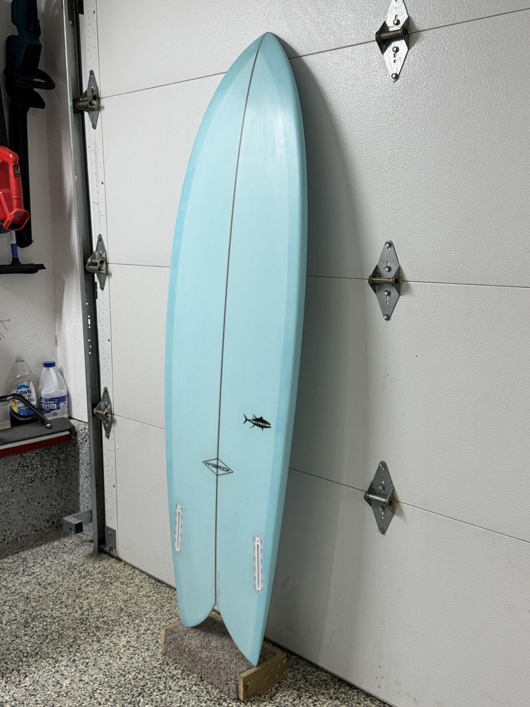 5'5" New "Tuna Swallow" Twin Fin Fish Surfboard - Seafoam Blue Resin Tint