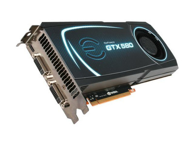 EVGA GeForce GTX 580 1536MB GDDR5 graphics card for PCI Express x16 2, SKU 015-P3-1582, compatible with gaming PCs.