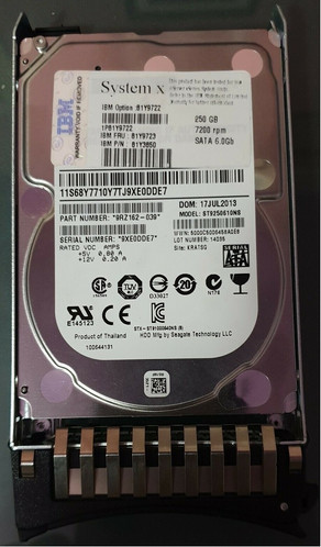IBM 81Y9723 250GB 7200RPM 6Gbps NL SATA 2.5 SFF Nearline Hot Swap Hard Drive with Tray for Server Rack