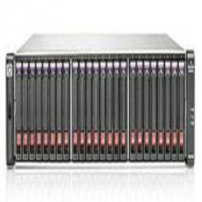 HP StorageWorks P2000 G3 MSA FC/iSCSI Dual Combo Controller SFF Array compatible with servers, mounted in server rack.