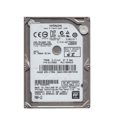 HGST 5K1000 Series 750GB 5400RPM SATA 6Gb/s 8MB Cache 2.5 Hard Drive for Laptops