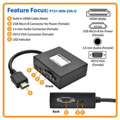 Tripp Lite 2-Port HDMI to VGA Splitter Audio/Video Adapter 1920x1440 1080p - Video/audio splitter - 2 x VGA / audio -
