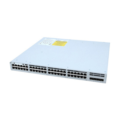 Cisco Catalyst 9200L 48-Port PoE+ 4X1G Uplink Switch Network Advantage mounted in a network rack