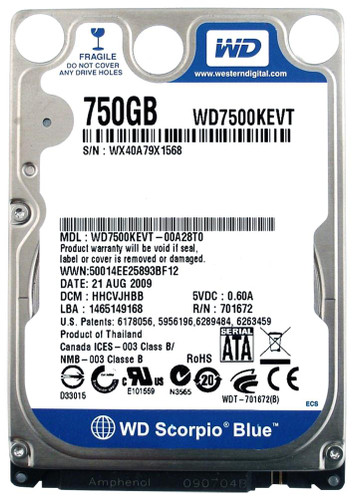 Western Digital Scorpio Blue 750GB SATA 3Gbps 2.5 HDD for laptops - WD7500KEVT