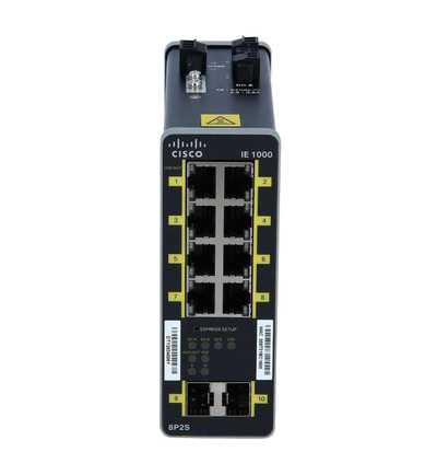 Cisco IE-1000 GUI based L2 PoE switch with 2 GE SFP and 8 FE copper ports, ideal for network connectivity.