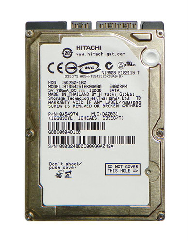 Hitachi Travelstar 5K250 160GB 5400RPM SATA 1.5Gbps 8MB Cache 2.5 Internal Hard Drive for Laptops