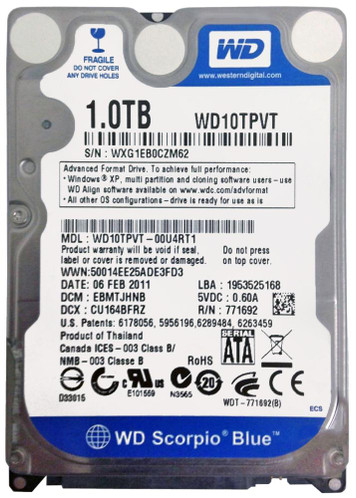 Western Digital Scorpio Blue 1TB 5200RPM SATA 3Gbps 8MB Cache 2.5 Internal Hard Drive for laptops