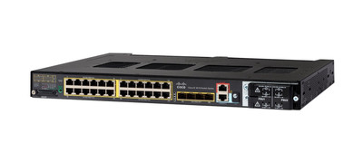 Cisco IE4010 4X 1G SFP 24 10/100/1000 GE PoE LAN Base switch mounted in a server rack