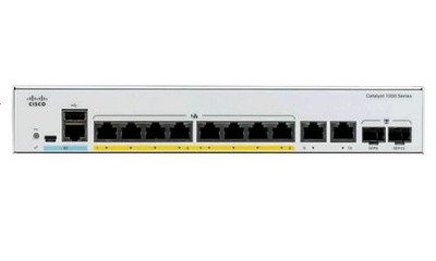 Cisco C1000-8P-2G-L-RF 8X Ethernet PoE+ Ports, 67W PoE Budget, 2X 1G SFP & RJ-45 Combo Uplinks, for Networking Equipment