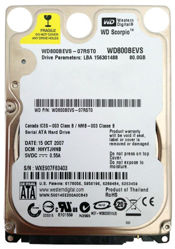 Western Digital Scorpio Blue 80GB 5400RPM SATA 1.5Gbps 8MB Cache 2.5 Internal Hard Drive for Laptops