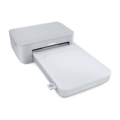 HP Sprocket Studio photo printer with photo paper and cartridges, ideal for printing photos on the go