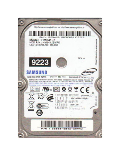 Samsung Spinpoint HM641JZ 640GB 5400RPM USB 3.0 8MB Cache 2.5 Internal Hard Drive - Compatible with laptops
