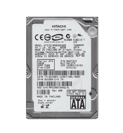 Hitachi Travelstar 7K100 Series 60GB 7200RPM SATA 1.5Gb/s 8MB Cache 512e 2.5-inch Hard Drive compatible with laptops