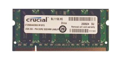 Crucial 2GB DDR2-800MHz Memory Module for Laptops Dual Rank - CT25664AC800