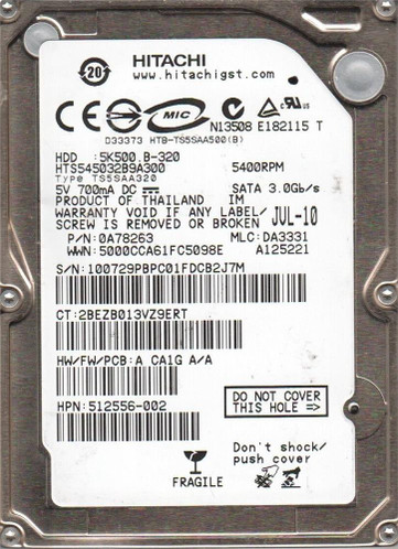 HGST Hitachi Travelstar 5K500.B 320GB 5400RPM SATA 3Gbps 2.5 Internal Hard Drive for laptops