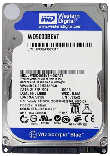 WD5000BEVT Western Digital Scorpio Blue 500GB 5400RPM SATA 3Gbps 8MB Cache 2.5 Internal Hard Drive for laptops