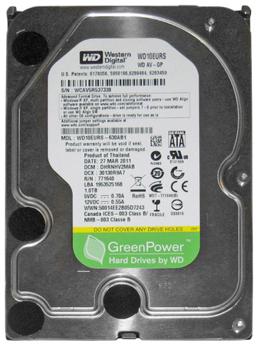 WD10EURS Western Digital AV-GP 1TB 5400RPM SATA 3Gbps 64MB Cache 3.5 Internal Hard Drive for AV Systems