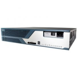 Cisco 3825 W/Ac+Poe 2Ge 1Sfp 2Nme 4Hwic Ip Base 128F/512D router mounted in network rack