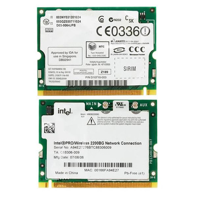 Intel PRO/Wireless 2200BG Mini PCI Wireless Network Adapter for 2.4GHz 54Mbps IEEE 802.11b/g networks