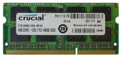 Crucial 4GB DDR3-1333MHz PC3-10600 SoDimm Memory Module for laptops