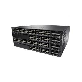 Cisco One Catalyst 3650 48 Port PoE 4X1G Uplink switch mounted in a server rack