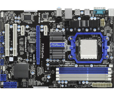 ASRock 770ICAFE Socket AM3+ ATX Motherboard for AMD Processors, DDR3 Support, 6x SATA2 Slots